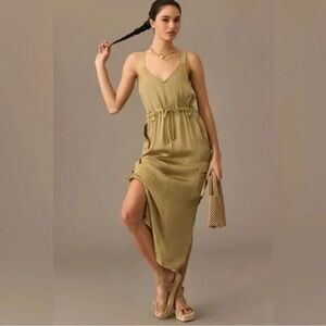 Anthropologie Love the Label Silky Utility Midi Dress in Moss Size S